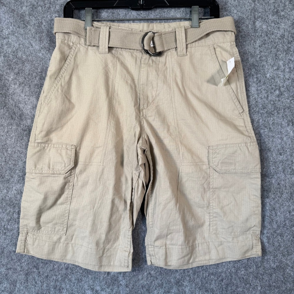 NWT Y2K Vtg Route 66 Cargo‎ Shorts Mens 30 Khaki Ripstop Gorp Punk Belted Baggy